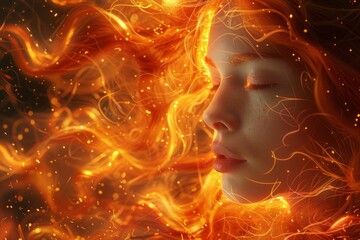 Poster - This abstract image captures the essence of fire with swirling orange and red patterns and bright particles