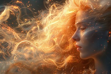 Poster - A visually captivating abstract artwork featuring luminous glow and swirls resembling a dancing fire
