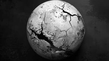 Wall Mural - a striking 3d rendering showcases an abstract monochrome artwork featuring a damaged spherical shape