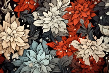 Poster - Beautiful flowers pattern illustration, colorful flowers blooming vector