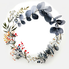 Poster - A floral wreath on a white background, perfect for weddings or special occasions.