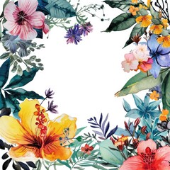 Poster - Watercolor floral frame with pastel blossoms on white background, Delicate flowers in a watercolor border design.