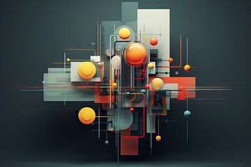 Aufkleber - Vibrant abstract circles in orange, yellow, and blue hues, Playful circular design with a color palette of orange, yellow, and blue.