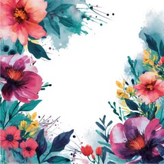 Poster - Watercolor floral frame with pastel blossoms on white background, Delicate flowers in a watercolor border design.