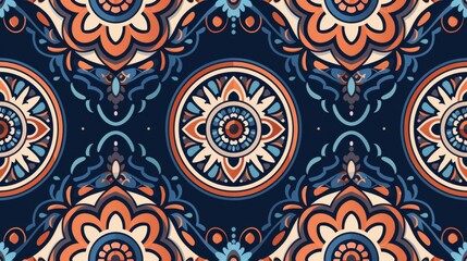 Canvas Print - A pattern with a blue, orange and red design on it, AI