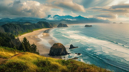 Wall Mural - Majestic Ocean View With Mountains in the Background