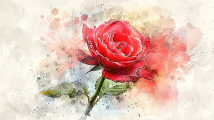 Wall Mural - Create a watercolor artwork featuring a sketch of a rose