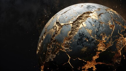 Wall Mural - a stunning 3d rendering showcases abstract art of a damaged spherical celestial body resembling eart