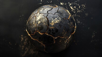 Wall Mural - a stunning 3d rendering showcases an abstract piece of art featuring a damaged spherical object rese