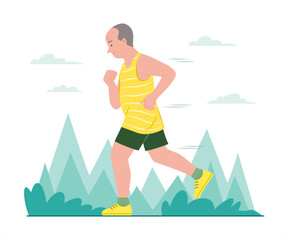 Wall Mural - Elderly Man Exercise by Jogging in Public Park