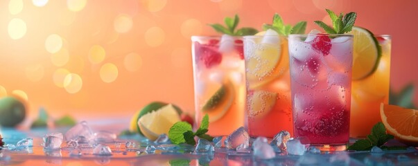 Making summer mocktails flat design side view refreshing drinks theme 3D render Tetradic color scheme