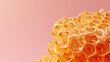Macro View of Golden Honeycomb on Trendy Pink Gradient Background, With Copy Space for Text