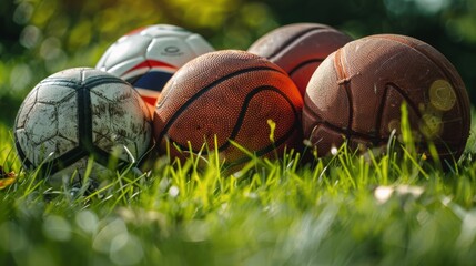 Canvas Print - A group of a bunch of different sports balls sitting in the grass, AI