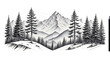 © akk png - chain background mountain paper ink sketch tall three forest firs white hand drawn foreground landscape illustration linear abstract art black calm card countryside doodle drawing europa fir graphic