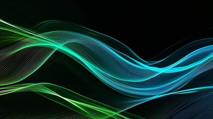 Poster - Dynamic Green and Blue Wave of Light on Black Background