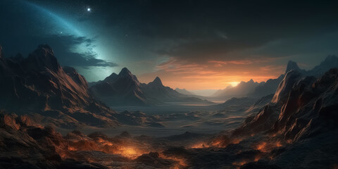 Wall Mural - Unknown planet from outer space. Space nebula. Cosmic cluster of stars. Outer space background
