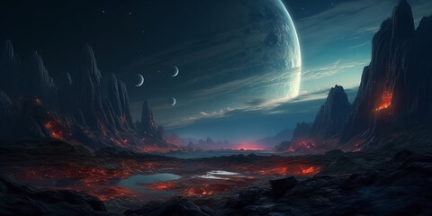 Wall Mural - unknown planet from outer space. space nebula. cosmic cluster of stars. outer space background