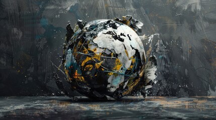 Wall Mural - a striking 3d rendering showcases an abstract piece featuring a stone sphere resembling earth marked
