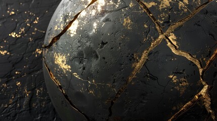 Wall Mural - a stunning 3d rendering of abstract art depicts a damaged sphere resembling planet earth the moon or