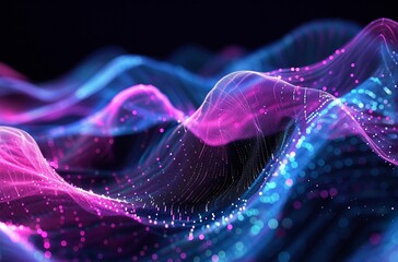 Poster - Purple and Blue Wave of Light on Black Background