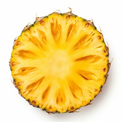 Wall Mural - Refreshing top view of a pineapple slice isolated on a white background, Ai Generated