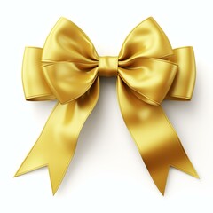 Bright yellow bow and ribbon, crisply isolated on a white backdrop, Ai Generated