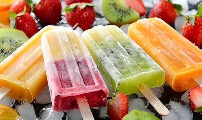  Homemade ice pops made from fresh fruits , Generative AI