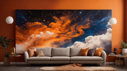 Ethereal Horizons: Abstract Orange and Blue Cloudscape Painting