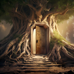 Wall Mural - Ancient tree with doors leading to different dimension