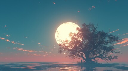 Wall Mural - Vibrant Luminous Tree Illustration. A Majestic Vision for Ad Campaigns and Creative Projects