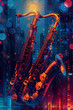 Jazz festival poster has musical instruments, bright neo-traditional style