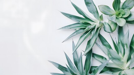 Canvas Print - White background with watercolor art of cactus leaf and plants , wedding cards, bridal shower or other party invitation cards, Place for text. Flat lay, top view.
