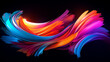 A colorful abstract painting featuring neon hues on a black background, creating a striking contrast of light and dark