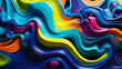 Colorful abstract painting featuring neon hues and dynamic wavy lines creating a vibrant and energetic composition
