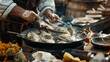 Chef creating flounder dishes at a historical renaissance festival period dining
