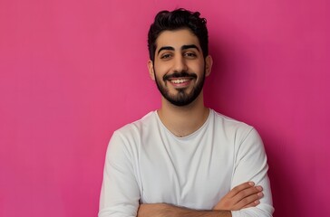 Wall Mural - Happy Arabian Man in Modern Pink Setting