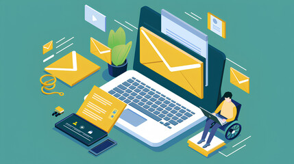 Poster - Email Accessibility: An inclusive image showing a person using assistive technology to read and respond to emails