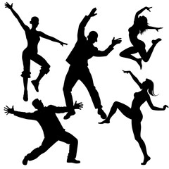 Wall Mural - a set of street dance, stylish pose, hip hop dance, male and female vector silhouette