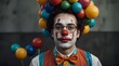 A clown with a bunch of balls on his head and glasses.generative.ai