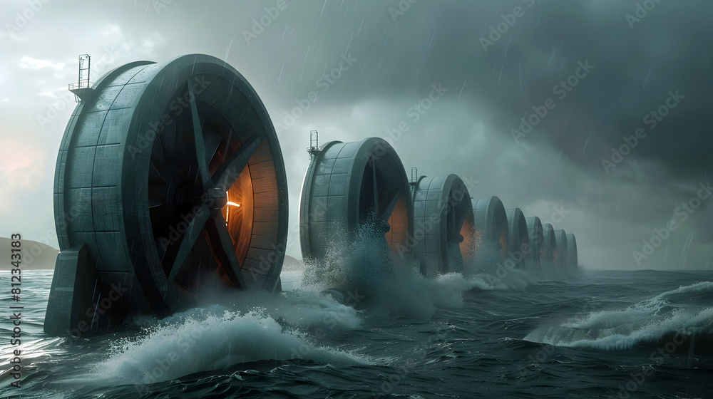 Gleaming Tidal Power Turbines Harnessing the Ocean's Currents Amid ...