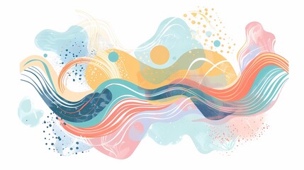 Wall Mural - Abstract waves and dots intertwined in a pastel dreamscape