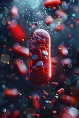 Sticker - Microscopic Capsule Reveals Pharmaceutical Bioinformatics Insights in 3D Render