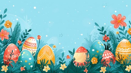 Wall Mural - Easter Eggs in a Magical Springtime Floral Scene