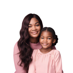 Poster - Cheerful lovely fun mother and daughter embracing and smiling together, isolated on transparent background
