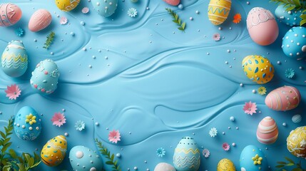 Wall Mural - Easter Eggs Floating on a Serene Blue River