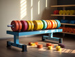 Various gym equipment arranged in fitness room at luxurious holiday home