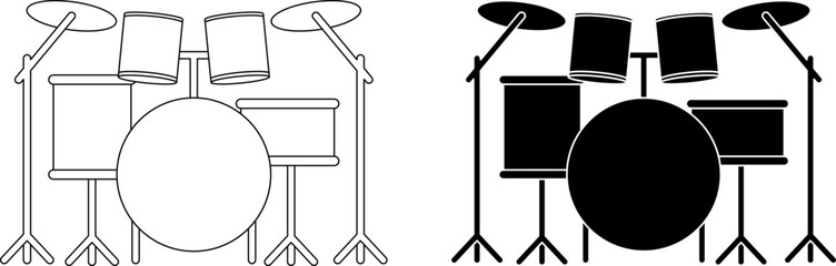 Wall Mural - front view musical drum kit icon set