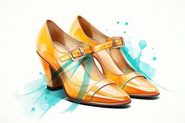 Wall Mural - A pair of shoes made of different colors and materials, with blue and orange being the most prominent