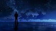 © ChimE - Lone man meditates by the ocean under a starlit sky, Ai Generated
