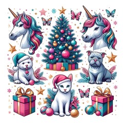 Wall Mural - unicorn cat and dog animals art realistic has illustrative meaning has illustrative meaning used for printing illustrator.